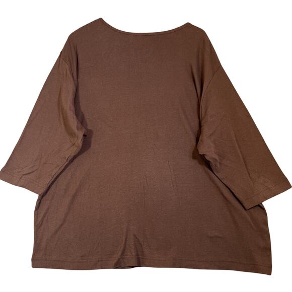 Morning Sun Tee 3X Brown 1/2 Sleeve Cotton Top Fall Leaves Embroidered Sparkle - Picture 4 of 9